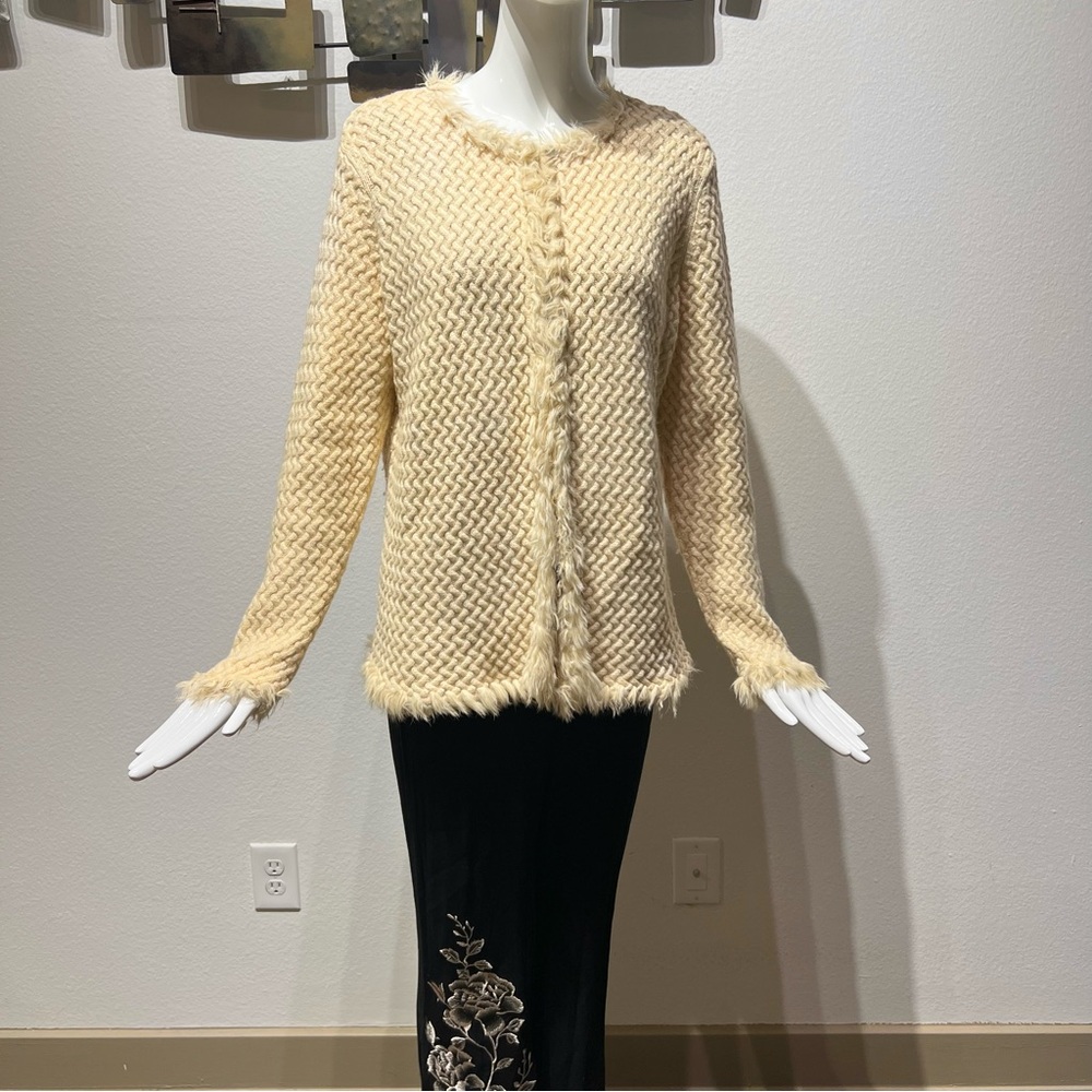 Jones New York Signature Knit Long Sleeve Cream Jacket Blazer Fur Trim Size 1X